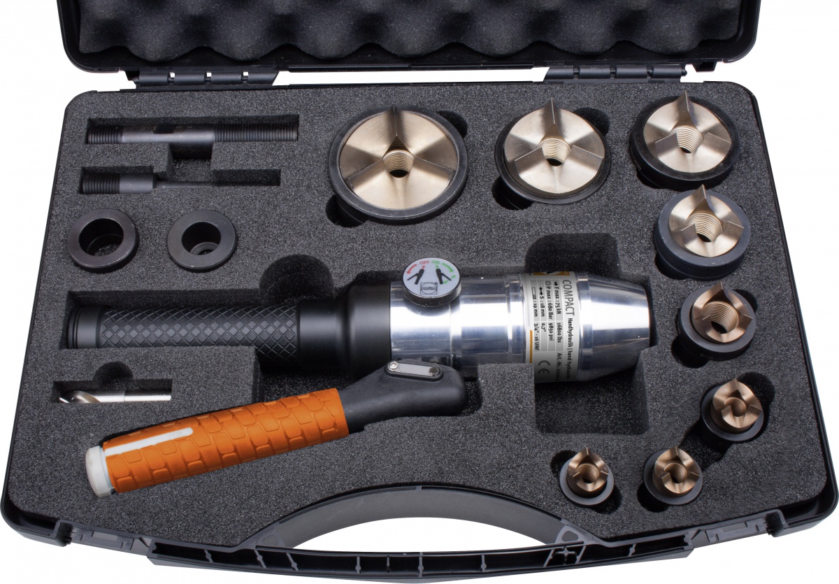 Komplettset für Elektriker mit Hydraulikpumpe und Stanzwerkzeuge für Edelstahl tristar plus